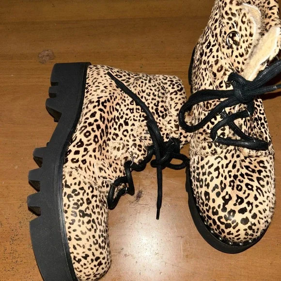 Montelliana Calf Hair Animal Print Combat Boots - Picture 3 of 5
